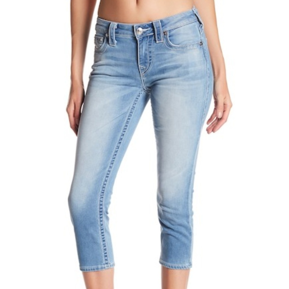 NWT TRUE RELIGION CURVY SKINNY CAPRI STUDDED LOGO - Picture 2 of 8